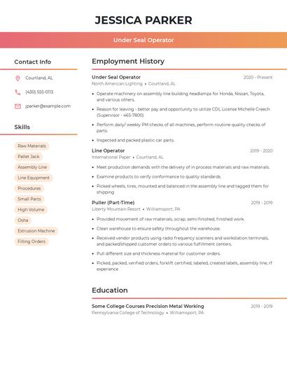 Under Seal Operator Resume