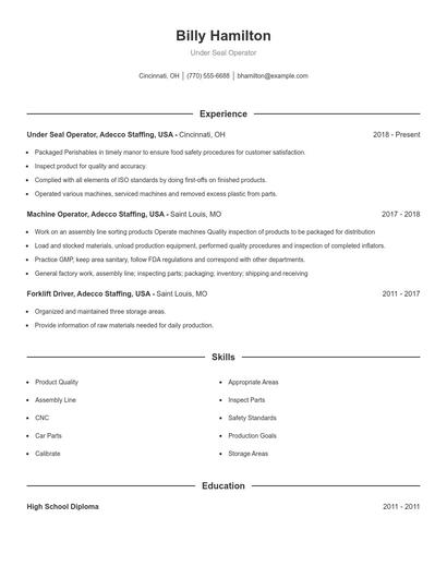Under Seal Operator Resume