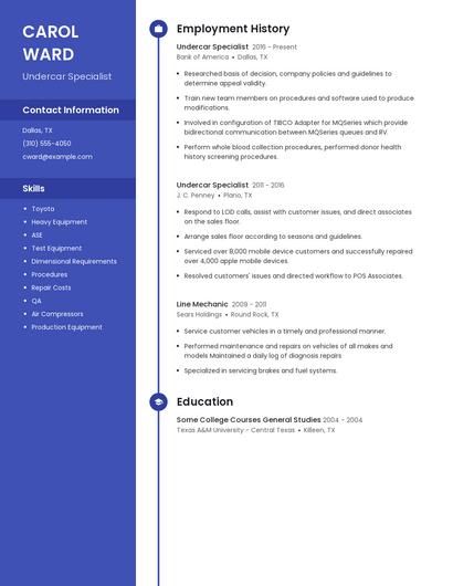 Undercar Specialist Resume