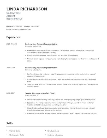 Underwriting Account Representative Resume
