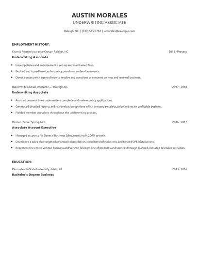 Underwriting Associate Resume