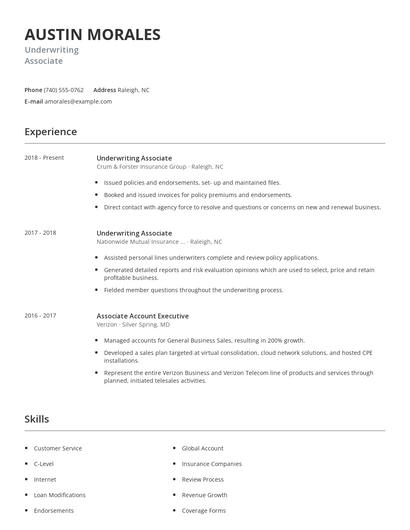 Underwriting Associate Resume
