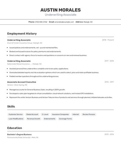 Underwriting Associate Resume