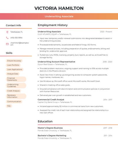 Underwriting Associate Resume