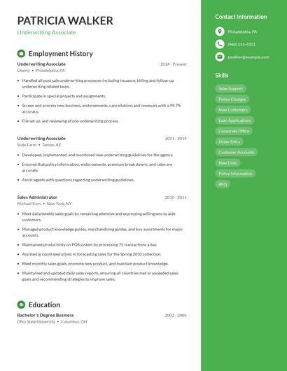 Underwriting Associate Resume