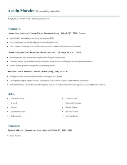 Underwriting Associate Resume
