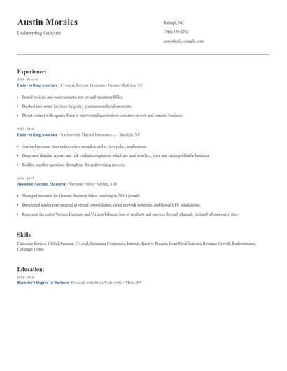 Underwriting Associate Resume