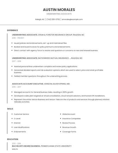Underwriting Associate Resume