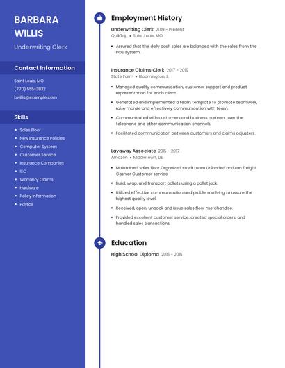 Underwriting Clerk Resume