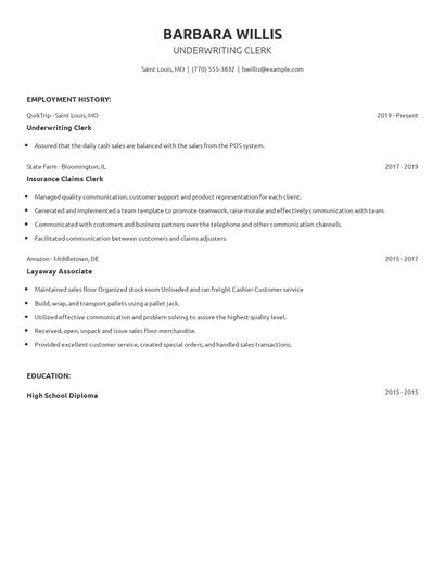 Underwriting Clerk Resume