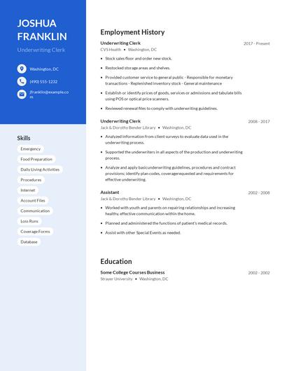 Underwriting Clerk Resume