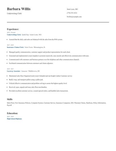 Underwriting Clerk Resume