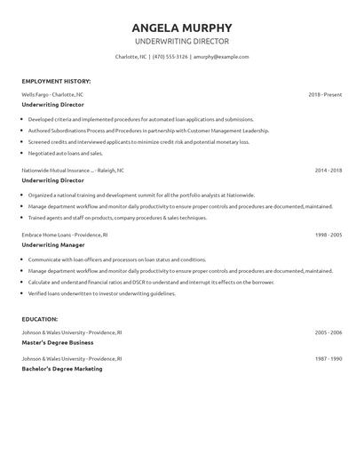 Underwriting Director Resume