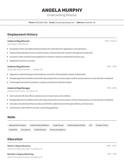 Underwriting Director Resume