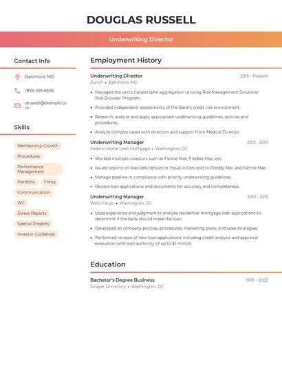 Underwriting Director Resume
