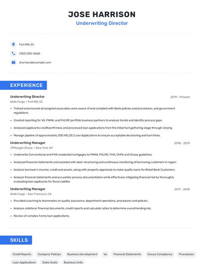 Underwriting Director Resume