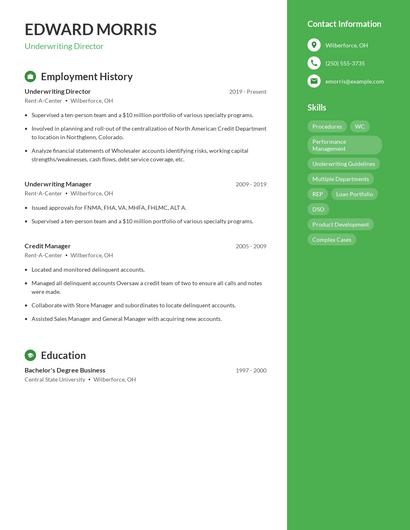 Underwriting Director Resume