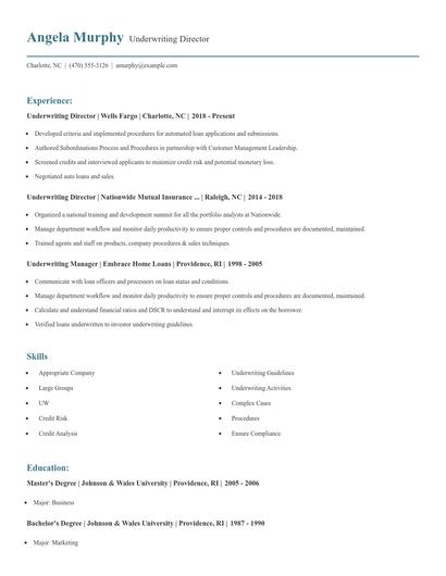 Underwriting Director Resume