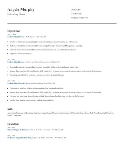 Underwriting Director Resume