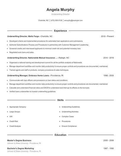 Underwriting Director Resume