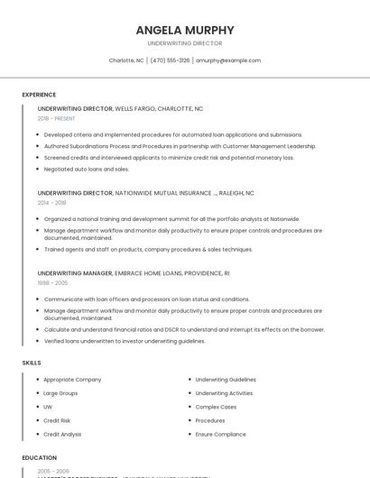 Underwriting Director Resume