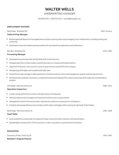 Underwriting Manager Resume