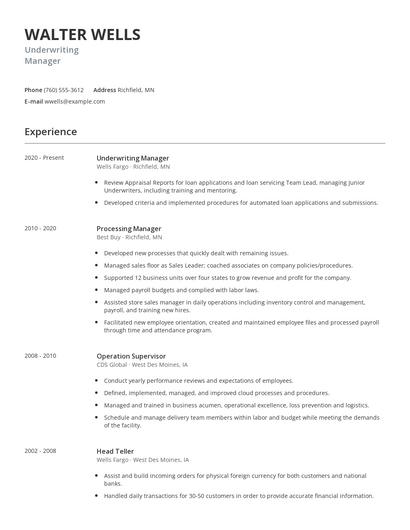 Underwriting Manager Resume