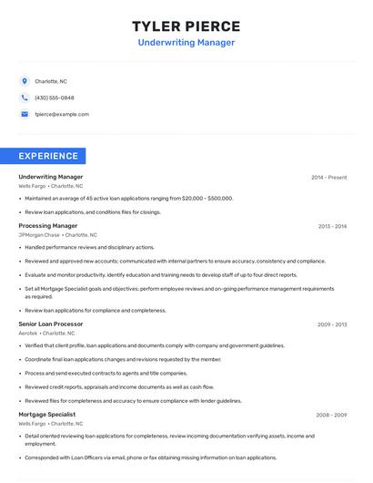 Underwriting Manager Resume