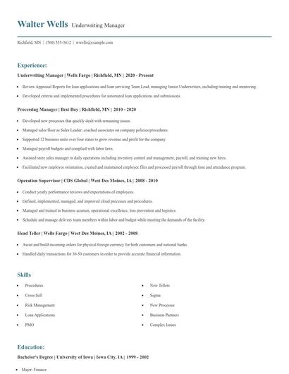 Underwriting Manager Resume