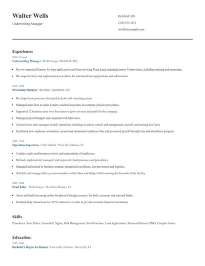 Underwriting Manager Resume