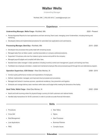 Underwriting Manager Resume