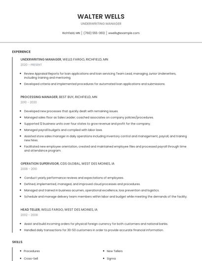 Underwriting Manager Resume
