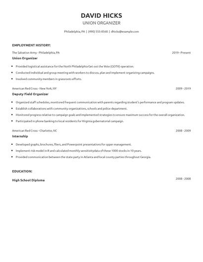 Union Organizer Resume