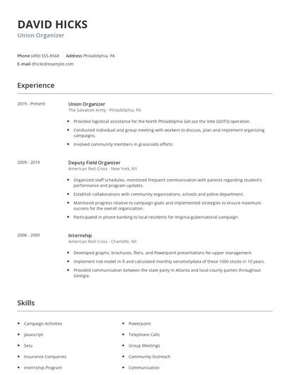 Union Organizer Resume