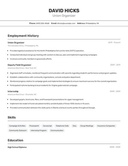 Union Organizer Resume