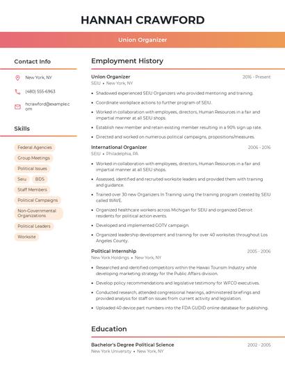 Union Organizer Resume