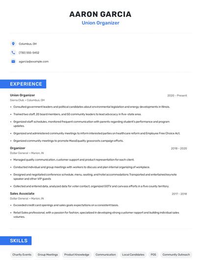 Union Organizer Resume