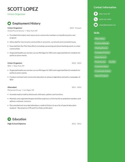 Union Organizer Resume