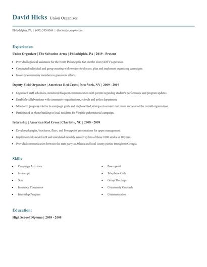 Union Organizer Resume