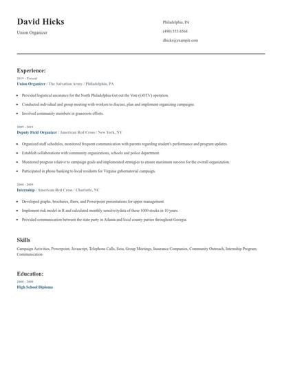Union Organizer Resume