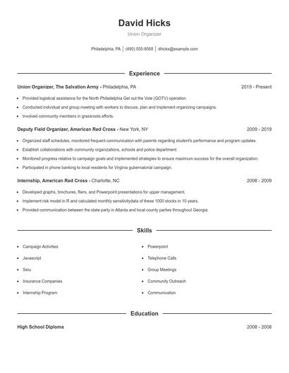 Union Organizer Resume