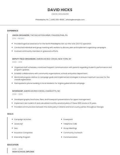 Union Organizer Resume