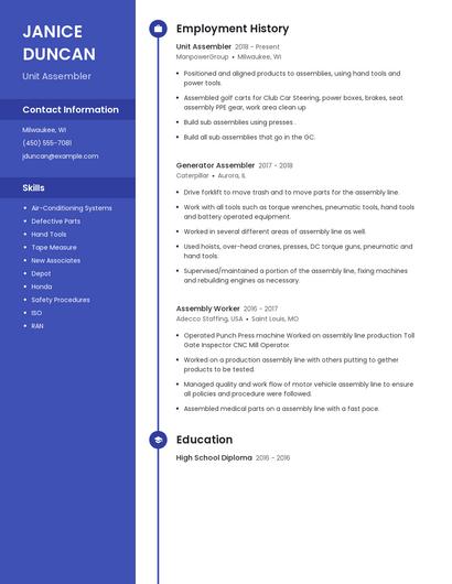 Unit Assembler Resume