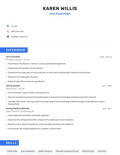 Unit Assembler Resume