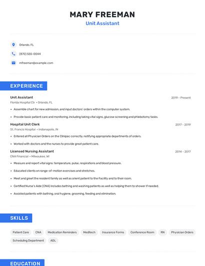 Unit Assistant Resume