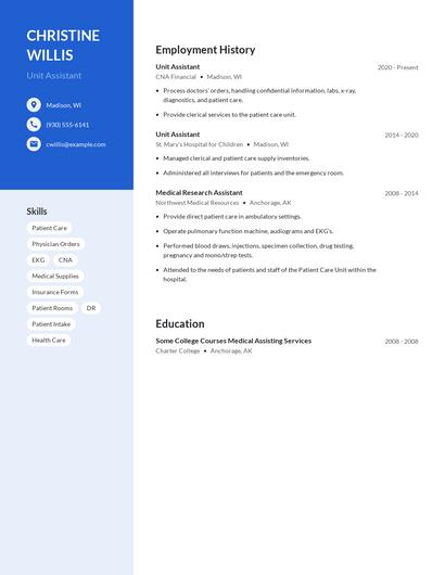 Unit Assistant Resume