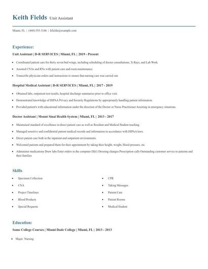 Unit Assistant Resume