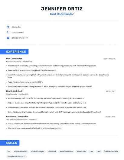 Unit Coordinator Resume
