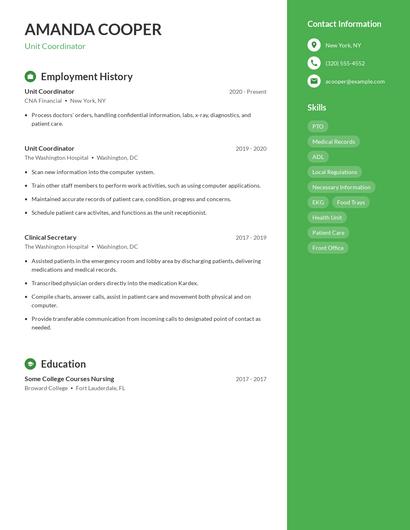 Unit Coordinator Resume