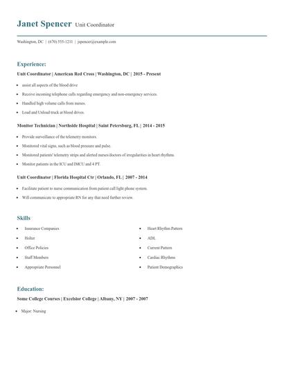 Unit Coordinator Resume
